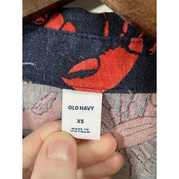 Old Navy Women’s Linen Blend Lobster Dress Sz XS Preppy Nautical Coastal Quirky - Picture 3 of 8